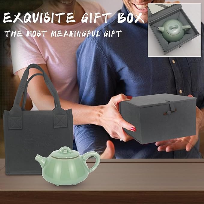 Handmade Celadon Teapot 120ml, Traditional Gongfu Tea Pot with Gift Box, Ceramic Stovetop Safe Teapot for Oolong & Pu-erh Tea - Bloomnest