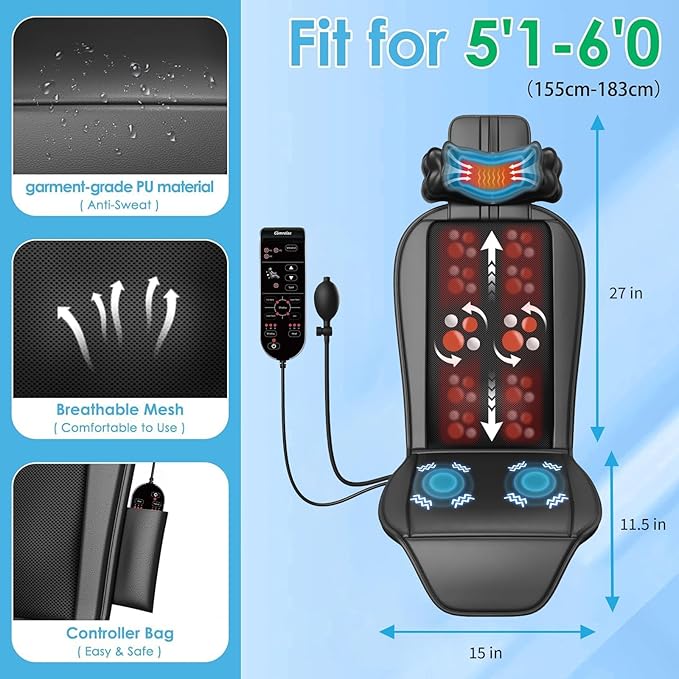 Shiatsu Back Massager with Heat, Massage Chair Pad for Full Back, Seat Massager for Office/Home,Gift for Father/Mother - Bloomnest