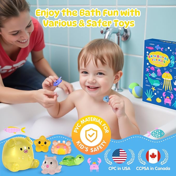 Bath Bombs for Kids with Surprise Toys Inside, 25 Pack Natural Bath Bombs with Glow in The Dark Sea & Land Animal Toys, Handmade Organic Safe Fizzy Salt Balls Gift Set for Boys Girls Toddlers - Bloomnest