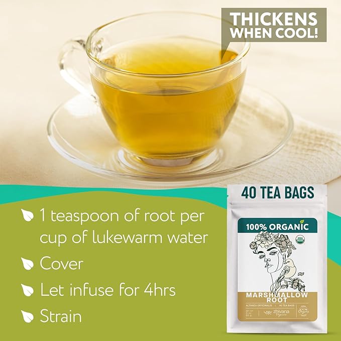 Organic Marshmallow Root 40 Tea Bags – Althaea Officinalis Herbal Tea - Support Throat & Digestive Comfort – Caffeine-Free, Non-GMO - Bloomnest