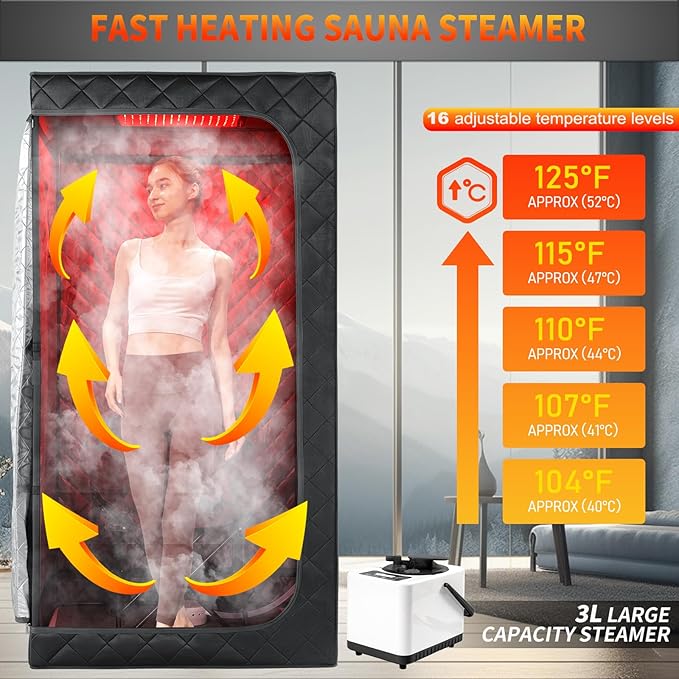 Infrared Red Light Therapy Sauna, Portable Steam and Infrared Sauna for Home, Full Body Sauna Tent for Relaxation, Large Infrared Sauna Box with 660nm Red Light, 3L&1100W Sauna Steamer iDOTODO