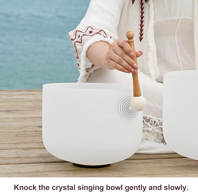 CVNC Set of 3 PCS 440HZ 6" A Note 8" F Note and 10" C Note Frosted Chakra Quartz Crystal Singing Bowl with Carry Case Bag for Sound Healing Meditation - Bloomnest