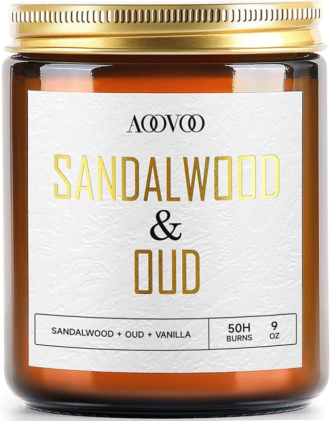 AOOVOO Sandalwood Oud Candle - Sandalwood Candle, Scented Candles, Soy Candles for Home Scented, 9oz - Bloomnest