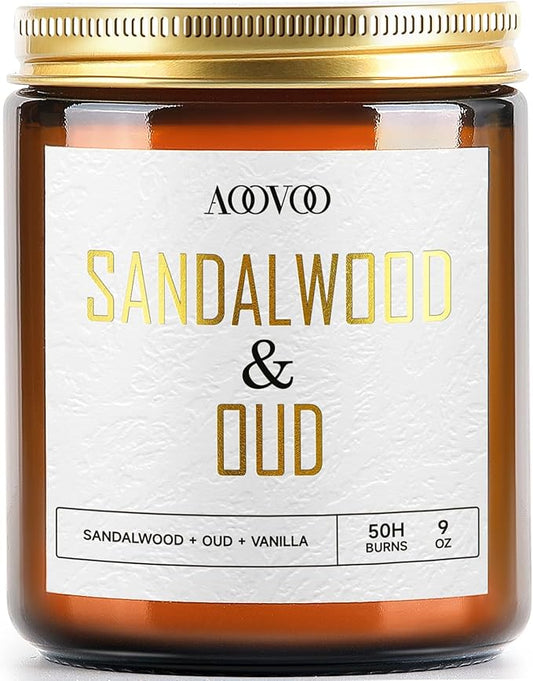 AOOVOO Sandalwood Oud Candle - Sandalwood Candle, Scented Candles, Soy Candles for Home Scented, 9oz - Bloomnest