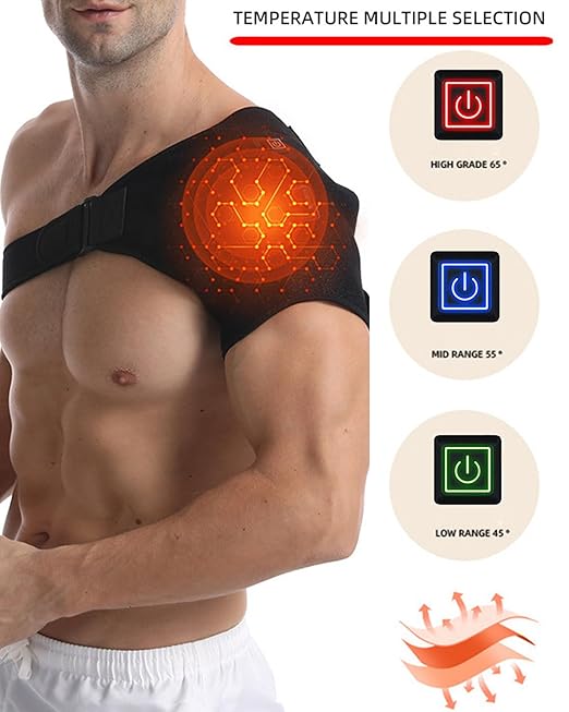 Shoulder Heating Pad - 3-Temperature USB Rechargeable, Adjustable Heat Wrap for Men & Women, Portable Cordless Shoulder Warmer(1 PCE Black) - Bloomnest
