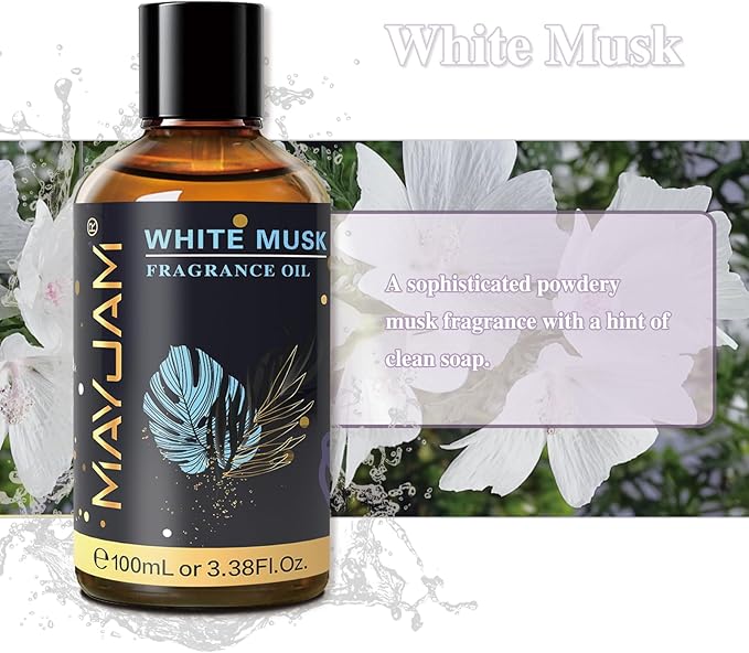 MAYJAM 100ML/3.38FL.OZ White Musk Fragrance Oils with Glass Dropper, Essential Oils for Diffusers for Home, Long Lasting Scented Oils for Diffusers Soap Candle Making - Bloomnest