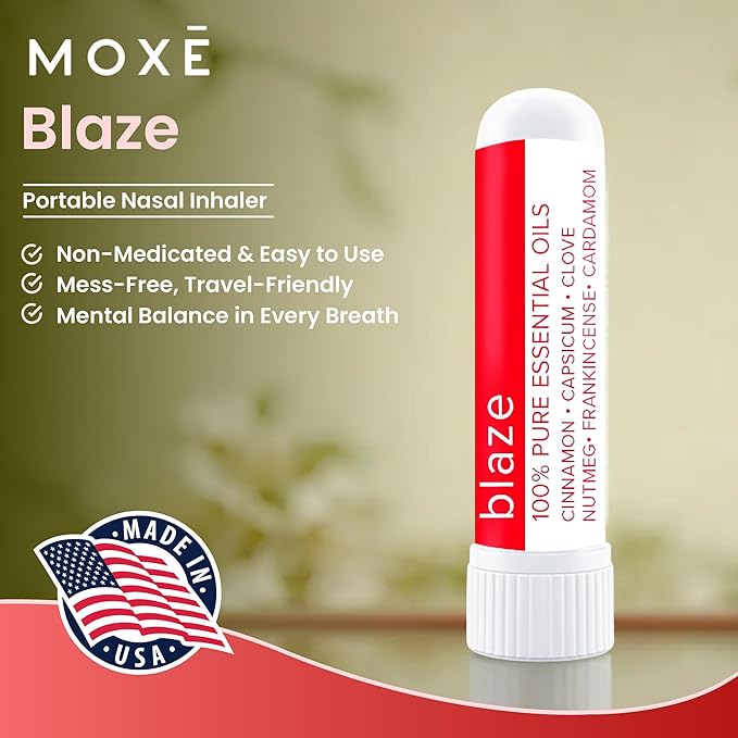 MOXE Blaze Nasal Stick | Calming Comfort + Mental Balance | Thieves Oil Inhaler Provides Soothing Spicy Sensation | Aromatherapy Inhaler with 100% Pure Essential Oils, Frankincense (1 Pack) - Bloomnest