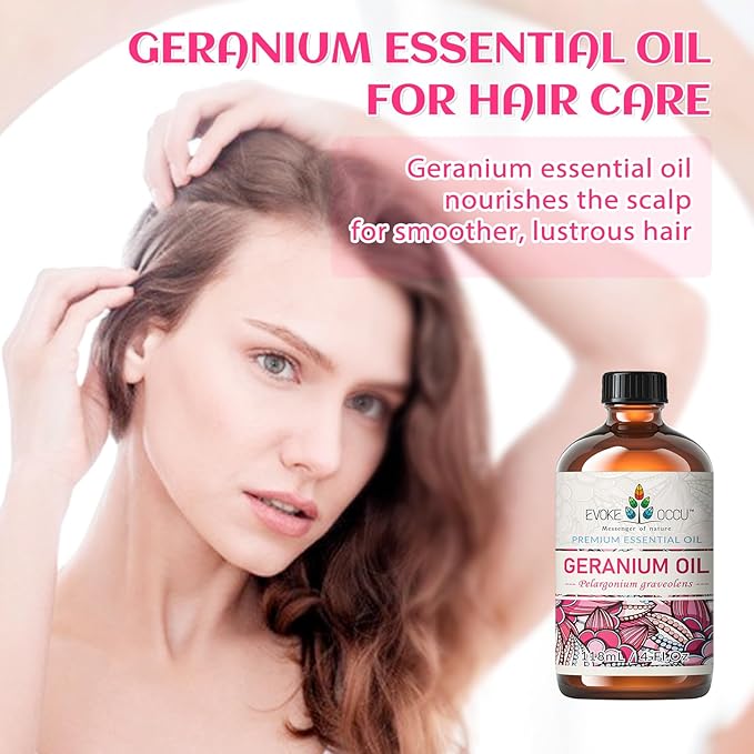 EVOKE OCCU Pure & Natural Geranium Essential Oil for Skin, Hair, Diffuser, Aromatherapy - 4 Fl Oz - Bloomnest