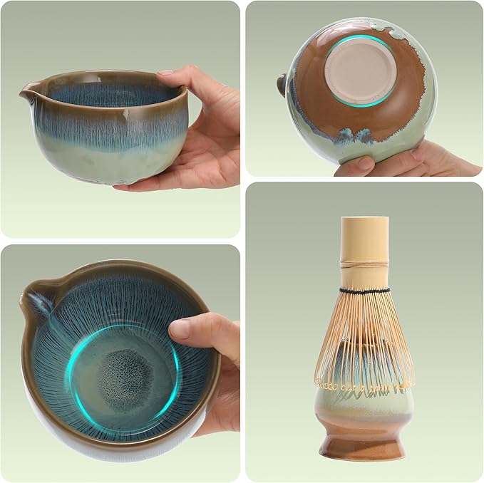 Matcha Whisk Set for Tea Lovers BittPicc 8Pcs Ceramic Matcha Tea Set with Bamboo Whisk, Bowl, Scoop & Holder - Gift for Starter Friend Family Traditional Japanese Tea Ceremony and Breakfast - Bloomnest