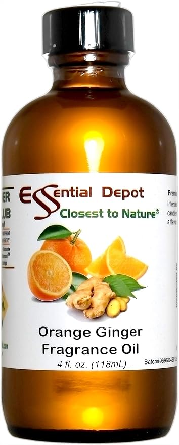 Essential Depot Orange Ginger Fragrance Oil - Supplied in 4 oz. Amber Glass Bottle with Black Phenolic Cone Lined and Safety Sealed Cap ESSENTIALDEPOT