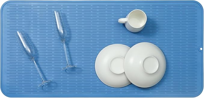 Silicone Dish Drying Mat for Multiple Usage,Easy clean,Eco-friendly,Heat-resistant Silicone Mat for Kitchen Counter or Sink,Refrigerator or Drawer Liner Lichen BlueL 5XL 36inches x 18inches - Bloomnest