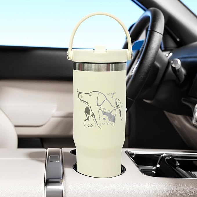 30 oz Tumbler with Top Handle, Double Wall Vacuum Insulated Tumbler with Flip Straw, Travel Coffee Mug 30oz Powder Coated Cup for Laser Engraving (Cream,1 pack)