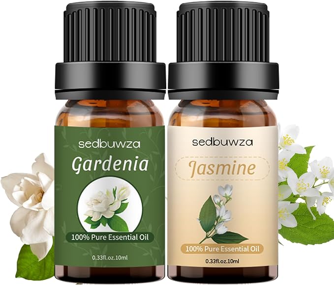 Sedbuwza Gardenia Jasmine Essential Oil Set, Gardenia Fragrance Oil Jasmine Scent Oil Set for Diffuser, Aromatherapy, Massage, Soap, Candle Making 2 x 10 ml Sedbuwza
