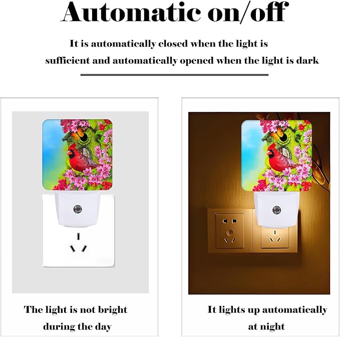 Red Cardinal Night Light,Plug-in Night Lights with Dusk to Dawn Sensor for Stairway,Hallway,Bedroom Sleep Friendly Ideal for Women/Girls/Boys Gift,0.5w - Bloomnest