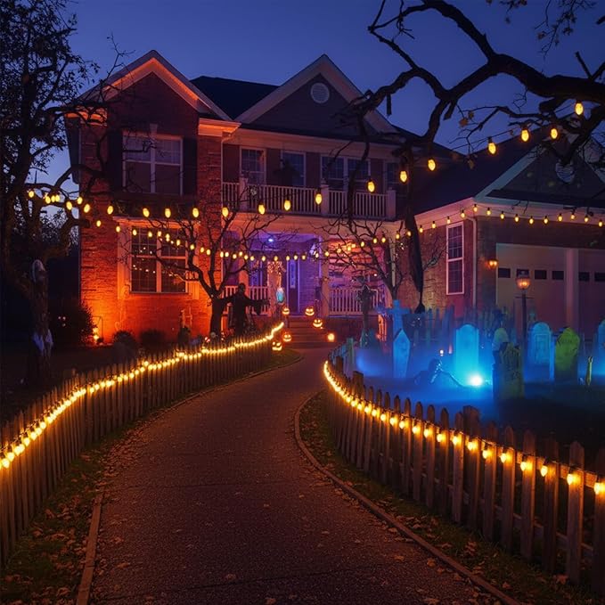 C7 Orange LED Light Bulbs, 25-Pack E12 Base, Halloween & Outdoor String Lights, Waterproof, Energy-Efficient Night Light Bulbs, Replacement Bulbs for Porch, Patio, Yard & Holiday Decor - Bloomnest