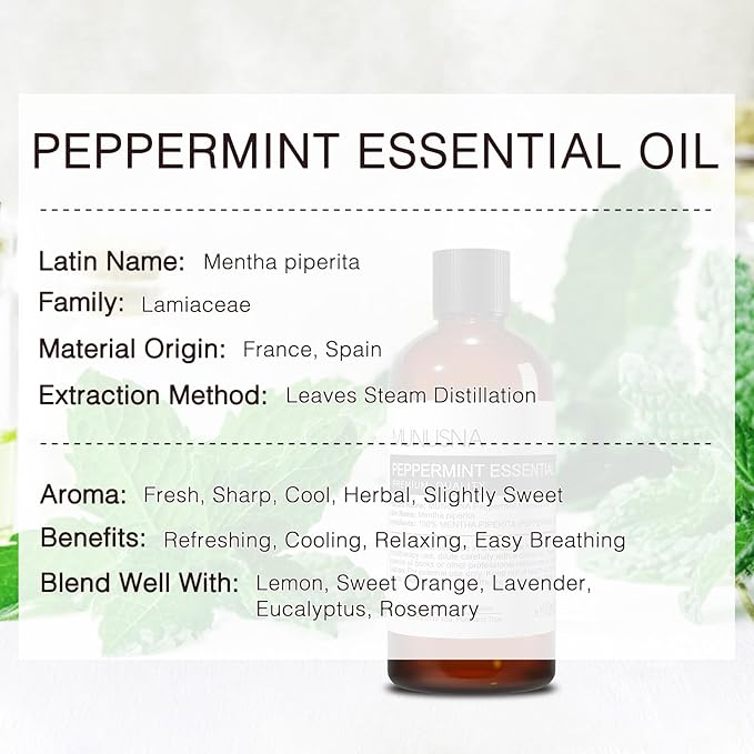 Peppermint Essential Oil, 100% Pure & Natural Peppermint Oil 100ML, Premium Grade Aromatherapy Oil for Skin Body Hair Care, Freshening Air, Mood, Diffuser, Massage, Soap and Candle Making - Bloomnest
