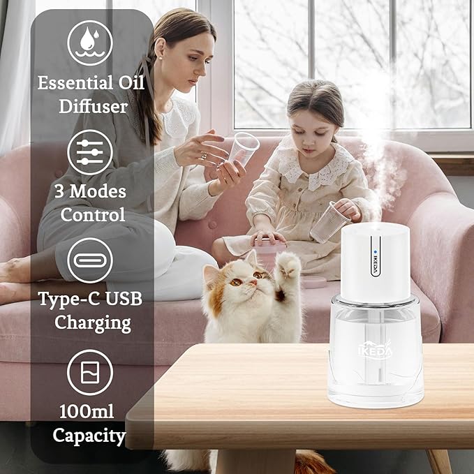 Ikeda Car Diffusers for Essential Oils,100ml Glass Car Essential Oil Diffuser, Smart Car Humidifier Diffuser, 3 Timers & 300 mAH Battery Operated Car Aroma Diffuser for Travel, Auto Shut-Off,White - Bloomnest