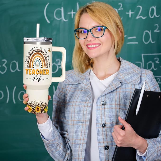 Teacher Appreciation Sunflower Tumbler 40Oz With Handle - Christmas and Graduation Gifts for Women, Thank You From Students - Bloomnest