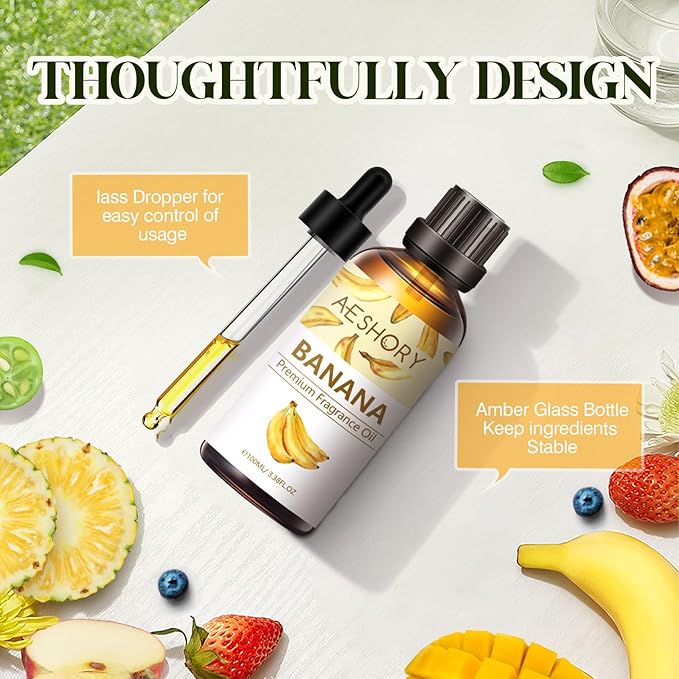 Banana Fragrance Oil 3.38FL.OZ - Aromatherapy Essential Oils for Diffusers for Home, Strawberry Scented Oils for Massage, Soap Candle Making Scents - 100ML - Bloomnest