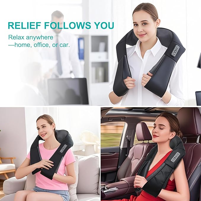 Shiatsu Back and Neck Massager with Heat, Deep Tissue Kneading Back Massager for Pain Relief, Electric 4D Shoulder Massage for Neck, Shoulder - Gifts for Men, Women (NOT Cordless)