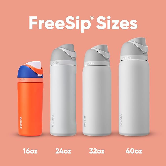 Owala Kids FreeSip Insulated Stainless Steel Water Bottle with Straw for Sports, Travel, and School BPA-Free Sports Water Bottle, 16 oz, Blue Citrus Owala