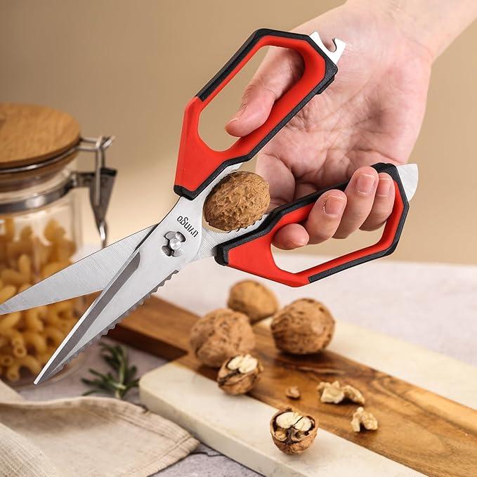 LIVINGO Kitchen Scissors Set All Purpose - Heavy Duty Stainless Steel Come Apart Food Shears for Cutting Meat, Vegetables, Dishwasher safe, 2 Pack, Red Black Multi-Function Handles - Bloomnest