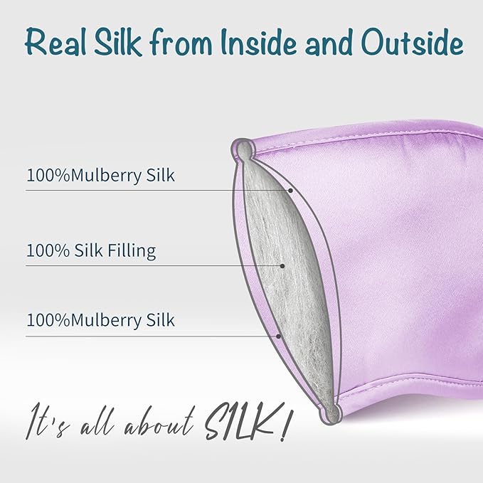 LULUSILK 100% Mulberry Silk Sleep Mask, Lavender Silk Eye Cover for Sleeping, Pack of 1 - Bloomnest