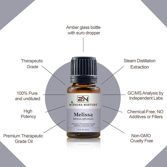 Melissa Essential Oil, 100% Pure Undiluted, Aromatherapy Oil for Diffuser, Hair & Skin Care NirvanaNurture
