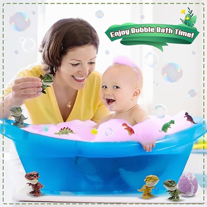 Bath Bombs for Kids with Surprise Inside, 16 Pack Kids Bath Bombs Gift Set for Easter Basket Stuffers, Dino Egg Bath Bomb Kit with 5pcs Dinosaur Bath Toy for Boys Girls Birthday,Christmas - Bloomnest