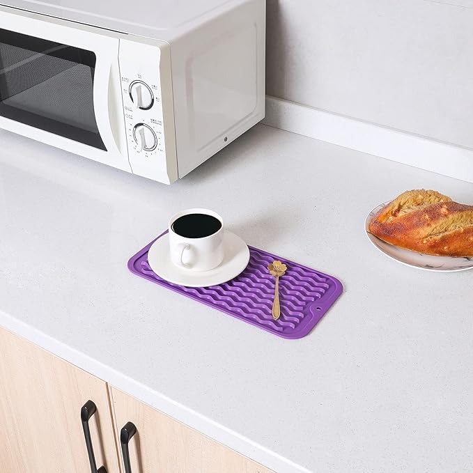 Silicone Dish Drying Mat for Multiple Usage,Easy clean,Eco-friendly,Heat-resistant Silicone Mat for Kitchen Counter or Sink,Refrigerator or Drawer Liner Purple S 12 inches x 6 inches - Bloomnest