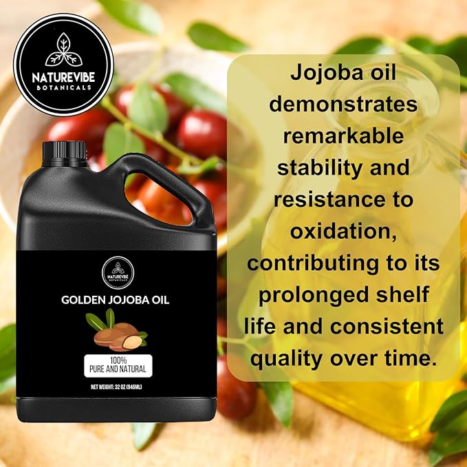 Naturevibe Botanicals Golden Jojoba Oil 32 oz – 100% Pure, Cold-Pressed Moisturizer for Skin & Hair | Antioxidant-Rich, Non-Greasy, Carrier Oil & Daily Hydration - Bloomnest