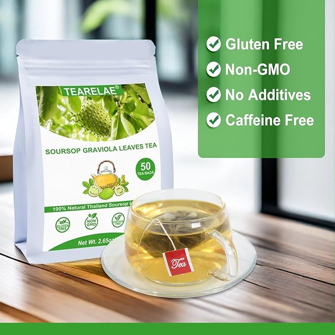 TEARELAE - Soursop Leaves Tea - 1.5g x 50 Count - 100% Pure Soursop Graviola Leaves Tea Bag - Country of Origin Thailand - Support Digestion & Rich In Nutrients - Bloomnest