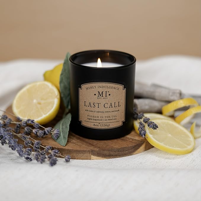 Manly Indulgence Last Call Scented Candles for Men, Premium Soy Blend Wax, 45H Burn, Candles for Home Scented, Gift-Ready Packaging - Made in The USA - Bloomnest