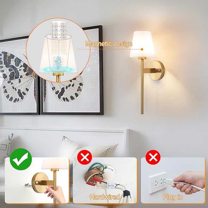 Battery Operated Wall Sconces Set Of 2, Wireless Battery Wall Light With 10000mAh RGB Rechargeable Magnetic Bulb, Rechargeable Wall Sconce With Remote Control For Bedroom, No Electrician Required - Bloomnest