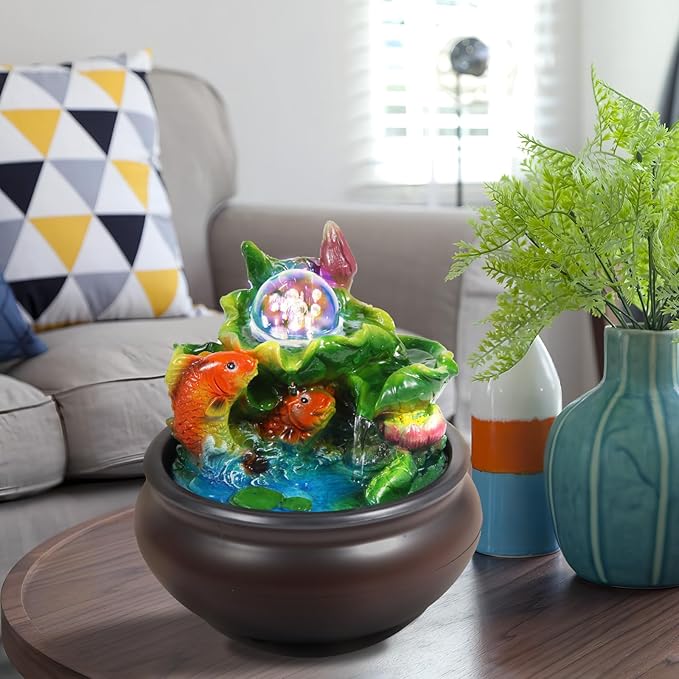 Fish Indoor Relaxation Desktop Fountains Humidifying Tabletop Water Fountain Indoor Office Decorations Waterfall Fountain for Office Living Room - Bloomnest