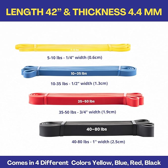 Anchor Gym Set of 4 Long Resistance Bands for Working Out - Exercise Loop Bands for Men and Women - Stretching Bands for Pull Ups, and Full Body Resistance Training - Bloomnest