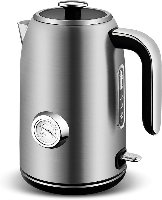 Pukomc Electric Kettle,1.7L Stainless Steel Electric tea kettle with Temperature Gauge, Fast Boiling, Auto Shut - off, BPA - Free, Boil - Dry Protection, (Silver) - Bloomnest