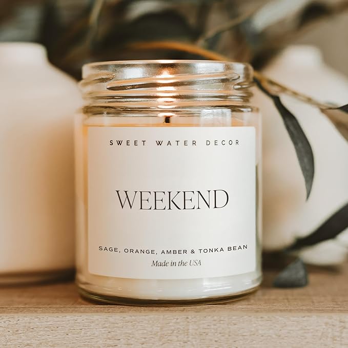 Sweet Water Decor Weekend Candle - Soy Citrus, Grapefruit, Sage, Amber, and Oakmoss Scented Earthy Candles for Home - 9oz Clear Jar with Gold Lid, 40+ Hour Burn Time, Made in The USA - Bloomnest