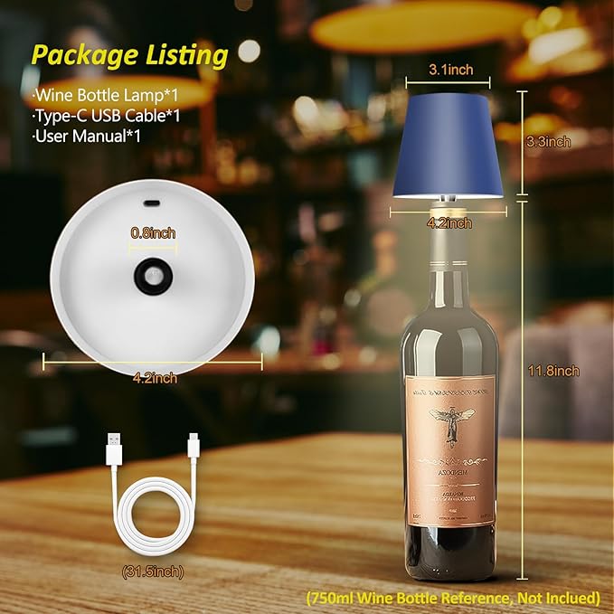 2025 New Wireless Bottle Lamp - LED Bottle Lights for Liquor & Wine Bottles, Cordless Lampshade, Whiskey Bottle Top Light, Bottle Stopper Night Light Kit, Rechargeable 3-Tone Touch-Dimmable - Bloomnest