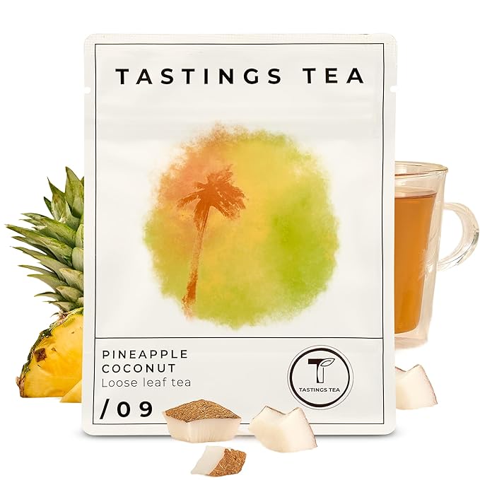 Tastings Tea Pineapple Coconut Loose Leaf, 2.25 oz | Tropical Black Blend & Fruit Infusion | Medium Caffeine | Naturally Sweet & Energizing | Small Batch & Sustainably Sourced | Resealable Pouch - Bloomnest