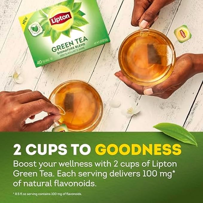 Lipton Signature Blend Green Tea Bags, Unsweetened Teabags for Hot Tea or Iced Tea with Caffeine and Flavonoids, 40 Total Tea Bags - Bloomnest