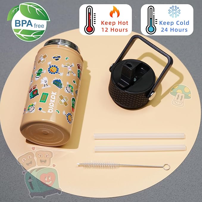 BJPKPK Insulated Water Bottle with Straw Lid, 15 oz Stainless Steel Metal Water Bottles, Reusable Leak Proof BPA Free Water Bottles, Cups, Thermo, Spring Party-Brown - Bloomnest
