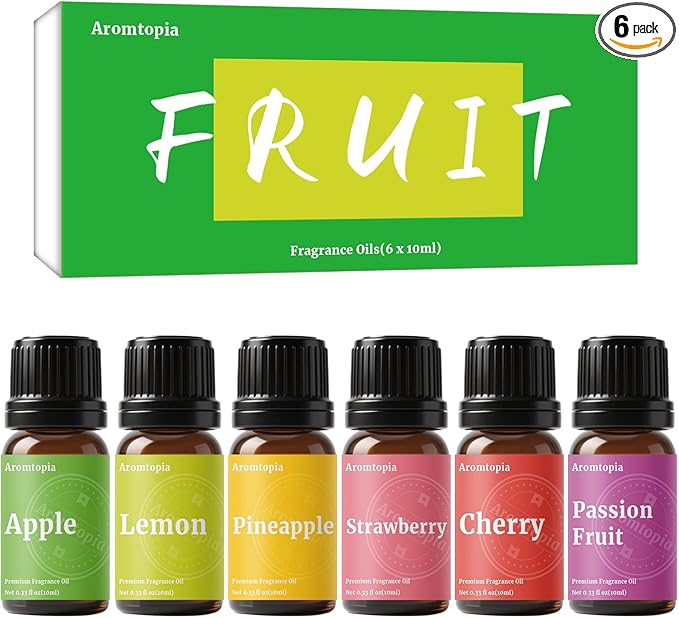 Fruit Fragrance Oils, Aromtopia 6x10ml Fruity Essential Oils for Diffusers for Home, Soap Candle Making Scents, Strawberry, Pineapple, Lemon, Cherry, Passion Fruit, Apple, Fragrance Oil Gift Set - Bloomnest