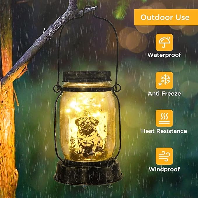 kyoryuger Pug Dog Gifts for Women/Men Pug Dog Solar Lanterns Mom Birthday Gift Pet Loss Lantern Pet Memorial Lights Solar Garden Decoration for Yard, Patio,Backyard,Porch Torches - Bloomnest
