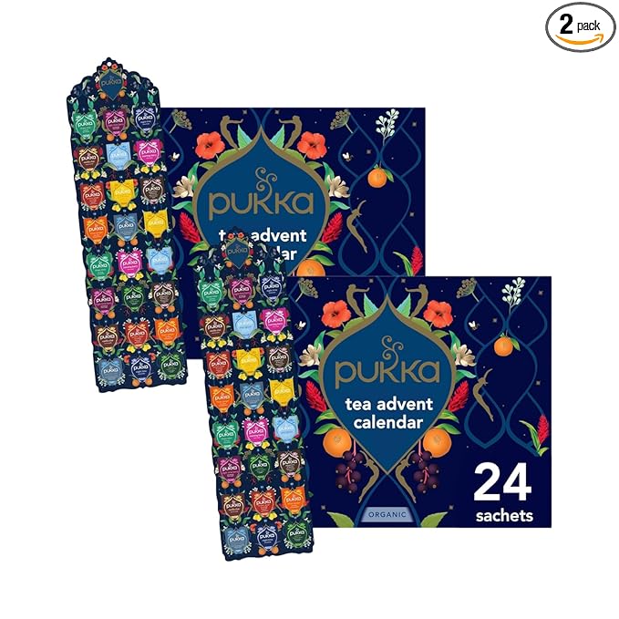 Pukka 2025 Advent Calendar Organic Tea Sampler, Selection of 24 Delightful Black & Green Tea Infusions, Christmas Gift Idea for Tea Lovers, 100% Organic (Pack of 2) - Bloomnest
