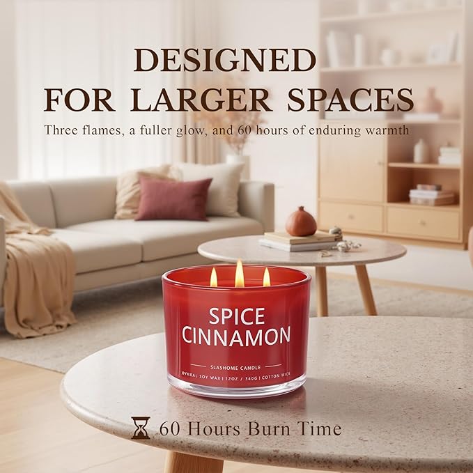 Cinnamon Spice Fall Candle, Large 3 Wick 12oz Luxury Candle, Elegant Autumn Gift for Women & Men, 60+ Hour Burn Time & Non-Toxic, Cozy Fall & Halloween Home Decor - Bloomnest