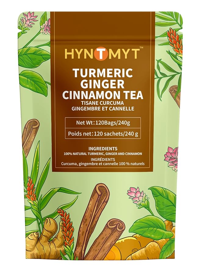 HYNTMYT Turmeric Ginger Cinnamon Tea Bags, Herbal Blend of Turmeric & Ginger Root & Cinnamon, Light Spicy & Sweet Flavor, Caffeine Free, 120 Count - Bloomnest