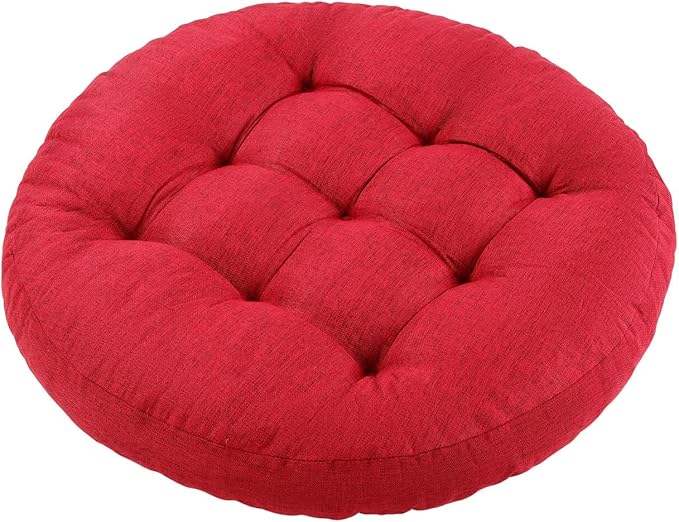 Meditation Floor Pillow, Round Floor Cushions for Adults, Button Tufted Seat Cushions for Yoga Tatami Living Room, Wine Red, 22 x 22 x 4 in