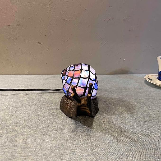 Bieye L10976 Land Snail Tiffany Style Stained Glass Accent Table Lamp for Home Decoration (Purple, 10" D x 5" W x 5" H) - Bloomnest