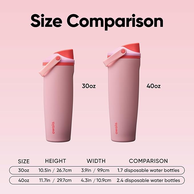 Owala FreeSip Sway Insulated Stainless Steel Water Bottle with Two-Way Spout, Built-In Straw and Bucket Handle, Made for Travel, School, and Sports, 30oz, BPA Free, Leak Proof, Pink Angel Food Cake Owala